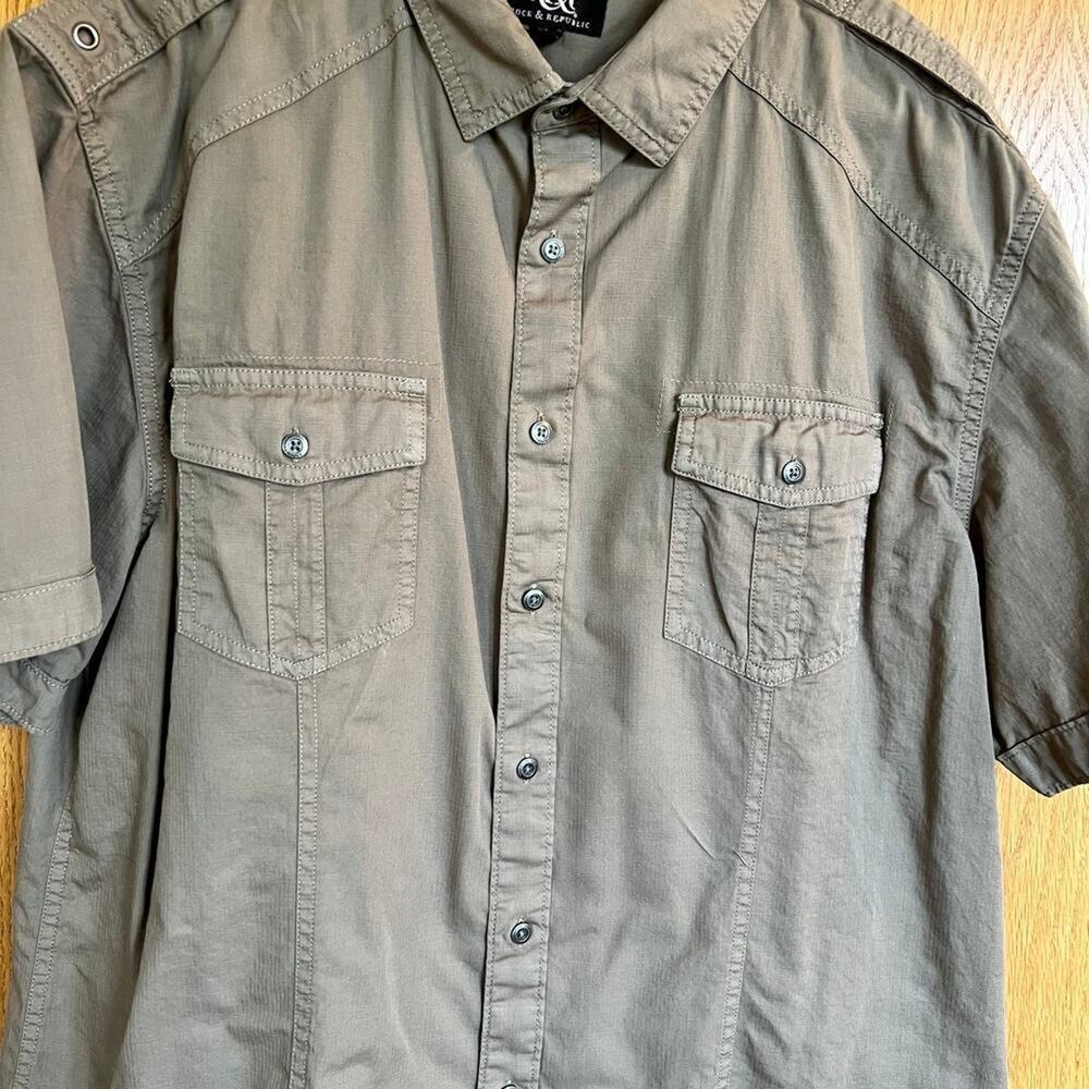 Rock & Republic Short Sleeve Button Down Tan Shirt, Men’s XXL